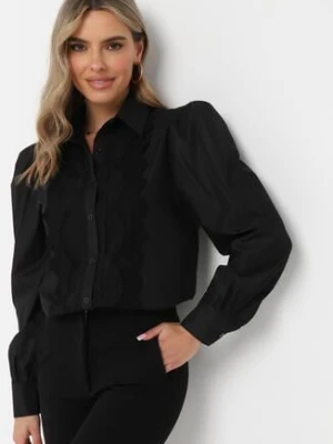 Czarna Koszula z Długim Rękawem Zapinana na Guziki Ozdobiona Haftami Odallema elsa.m by may