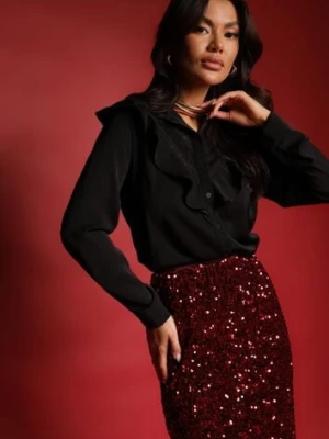 Czarna Koszula z Falbanami i Koronkowymi Wstawkami Eletoma retro & icone