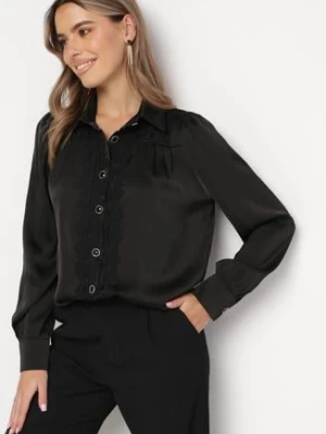 Czarna Koszula z Kołnierzem i Wstawkami z Koronki Thaffi elsa.m by may