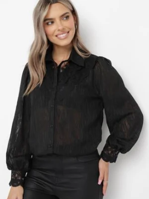 Czarna Koszula z Koronką i Metaliczną Nitką Maikia elsa.m by may