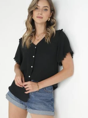 Czarna Koszula z Koronką i Trójkątnym Dekoltem Kieratia melya by melody