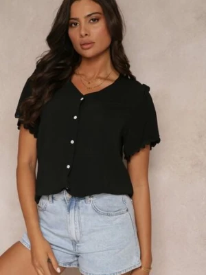Czarna Koszula z Krótkim Rękawem i Koronką przy Ramionach Bettia melya by melody