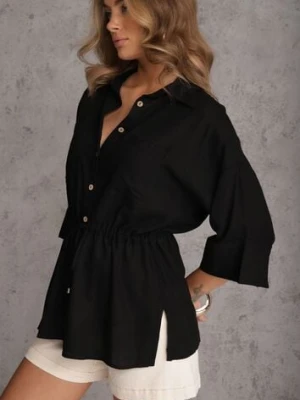 Czarna Koszula z Lnem Bawełną i Szerokimi Rękawami Moontwist m&d fashion