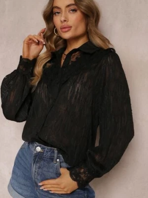 Czarna Koszula z Metaliczną Nitką i Koronką Knikkar elsa.m by may