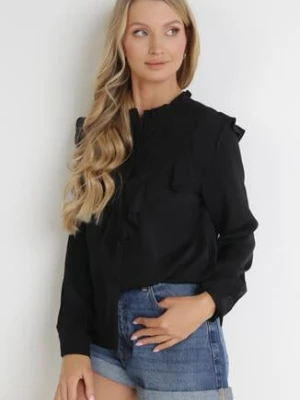 Czarna Koszula z Ozdobnym Kołnierzem z Falbaną Acitani retro & icone