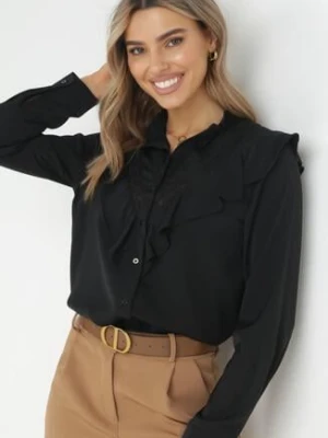 Czarna Koszula z Ozdobnym Kołnierzem z Falbaną Acitani retro & icone