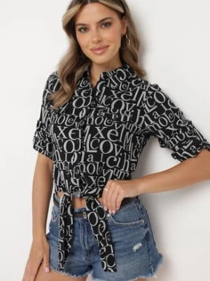 Czarna Koszula z Wiązaniem w Nadruk Addia wei wei