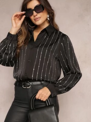 Czarna Koszula Zapinana w Ozdobne Cyrkonie Blekaza elsa.m by may