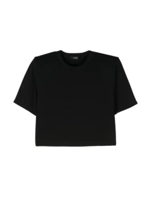 Czarna Koszulka Crop z Poduszka na Ramionach Wardrobe.nyc