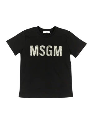 Czarna koszulka dziecięca z haftowanym logo Msgm