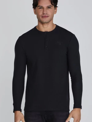 Czarna koszulka męska Henley SikSilk