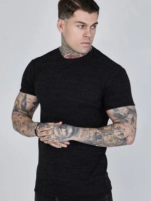 Czarna koszulka męska rib knit SikSilk