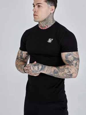Czarna koszulka męska typu muscle fit z krótkim rękawem Essential SikSilk