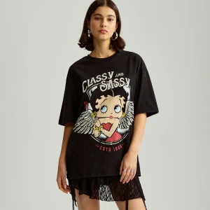 Czarna koszulka oversize z nadrukiem Betty Boop House