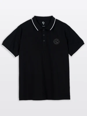Czarna koszulka polo REGULAR z krótkim rękawem z białymi elementami Reporter