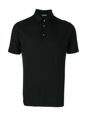 Czarna Koszulka Polo z 3-Guzikowym Zapięciem Zanone
