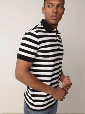 Czarna Koszulka Polo z Bawełny w Poziome Paski Germus