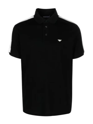 Czarna Koszulka Polo z Detalami w Paski Emporio Armani
