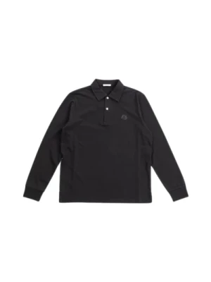 Czarna koszulka polo z długim rękawem z bawełny pique Moncler