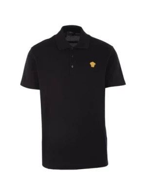 Czarna Koszulka Polo z Haftowanym Logo Meduzy Versace