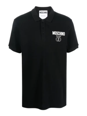 Czarna Koszulka Polo z Nadrukiem Logo Moschino