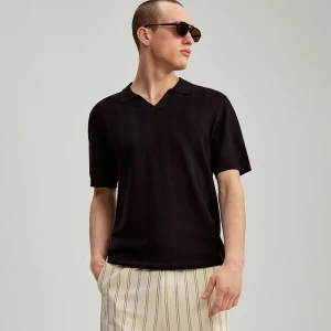 Czarna koszulka polo ze sweterkowej dzianiny House