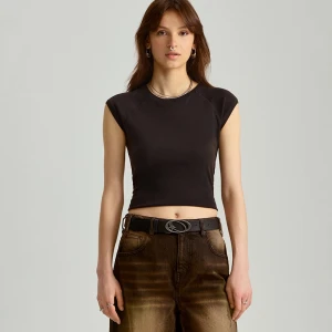 Czarna koszulka slim fit z krótkim rękawem House