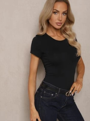 Czarna Koszulka T-shirt z Krótkim Rękawem z Bawełny Civa