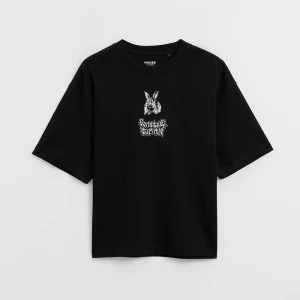 Czarna koszulka UNISEX z nadrukiem królika House