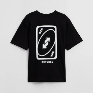 Zdjęcie produktu Czarna koszulka UNISEX z nadrukiem Uno Reverse Card House