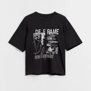 Czarna koszulka UNISEX z napisami i okrągłym dekoltem House