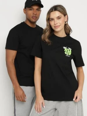 Czarna Koszulka z Bawełny z Nadrukiem w Palmy Sunirielle glo-story