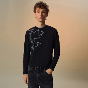 Czarna koszulka z długim rękawem i nadrukiem w styku tribal House