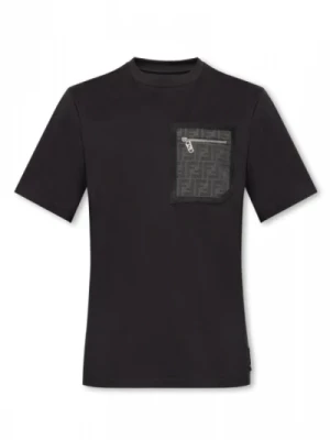 Czarna koszulka z kieszenią Jacquard Fendi