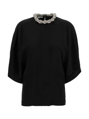 Czarna koszulka z kryształowym łańcuchem Stella McCartney