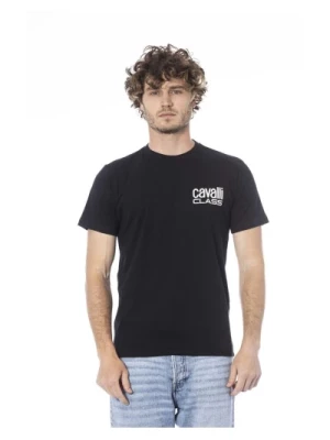 Czarna Koszulka z Logo i Okrągłym Dekoltem Cavalli Class