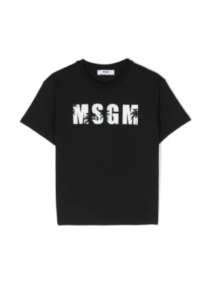 Czarna Koszulka z Logo i Okrągłym Dekoltem Msgm