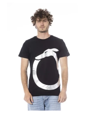 Czarna Koszulka z Logo i Okrągłym Dekoltem z Bawełny Trussardi