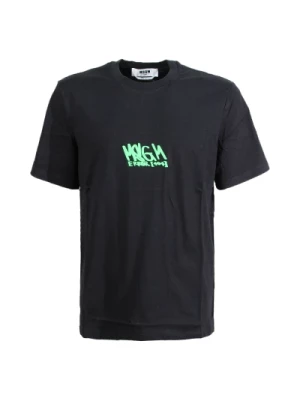 Czarna Koszulka z Logo na Piersi Msgm