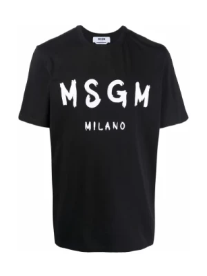 Czarna Koszulka z Logo z Bawełny Msgm