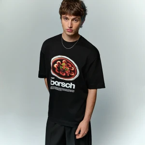 Czarna koszulka z nadrukiem barszczu House