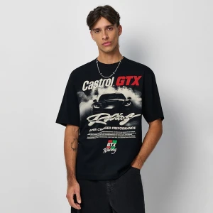 Czarna koszulka z nadrukiem Castrol Racing House