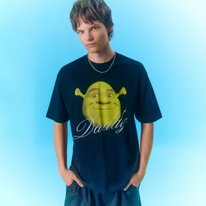 Czarna koszulka z nadrukiem Daddy Shrek x Włodi4444 House