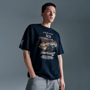Czarna koszulka z nadrukiem Formula E Jaguar TCS Racing House