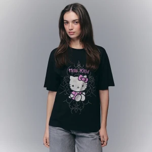Czarna koszulka z nadrukiem Hello Kitty i motywem tribal House