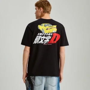 Zdjęcie produktu Czarna koszulka z nadrukiem Initial D z przodu i z tyłu House