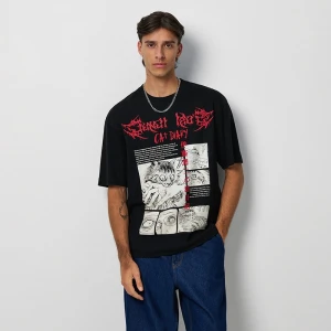 Czarna koszulka z nadrukiem Junji Itō Cat Diary House