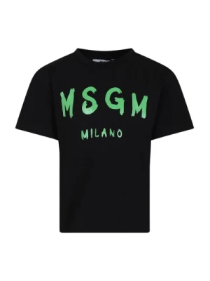 Czarna Koszulka z Nadrukiem Logo dla Dzieci Msgm