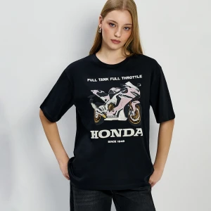 Czarna koszulka z nadrukiem motocykla Honda House