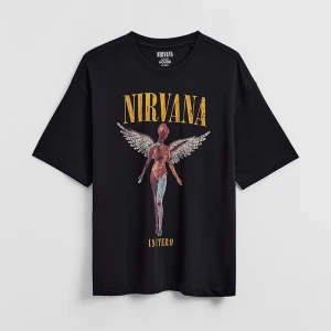 Czarna koszulka z nadrukiem Nirvana House